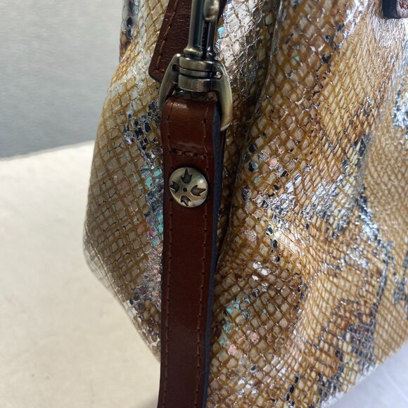 Patricia Nash ‘Norcia’ Metallic Python Print Cracked Leather‎ Satchel Crossbody - Picture 10 of 15
